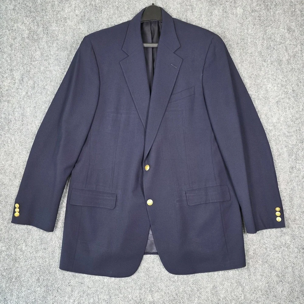 Vintage Hickey‎ Freeman 46XL Navy Wool Blazer Nordstrom USA Union Made Gold Btn